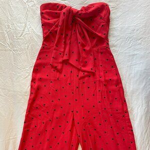 Lulus -  Lulus Nectar Red Print Strapless Tie-Front Jumpsuit w. TAGS